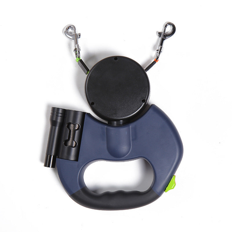 Furry Joy Dual Retractable Dog Leash with LED Light – 360° No-Tangle for Two Dogs