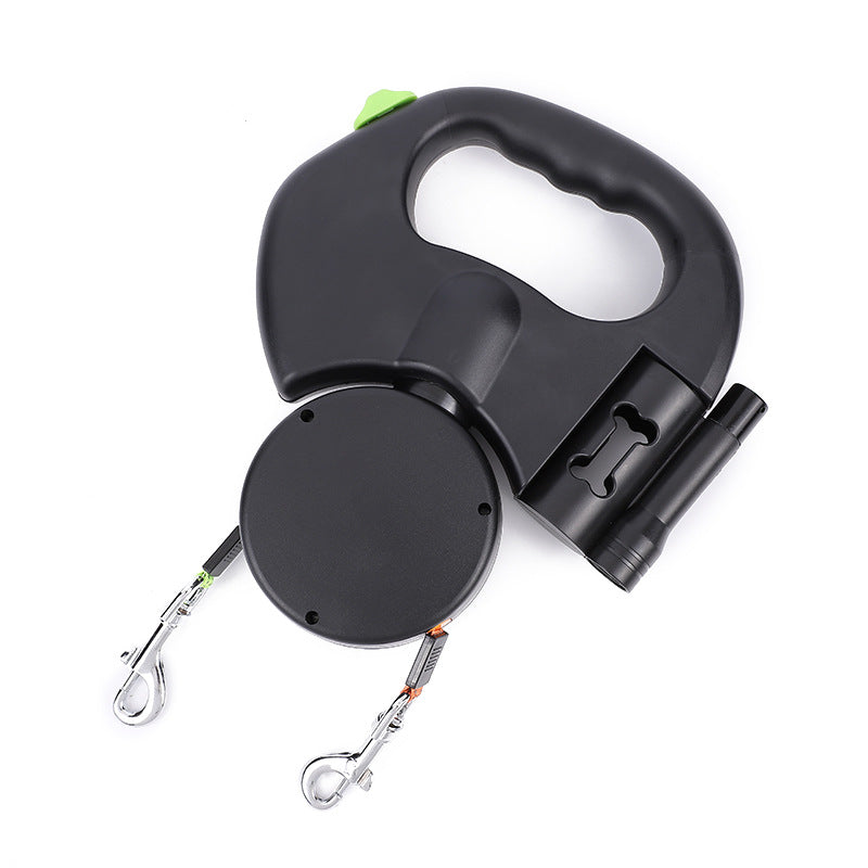 Furry Joy Dual Retractable Dog Leash with LED Light – 360° No-Tangle for Two Dogs