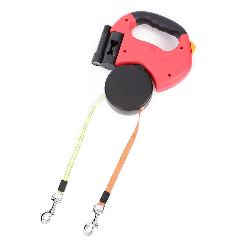 Furry Joy Dual Retractable Dog Leash with LED Light – 360° No-Tangle for Two Dogs