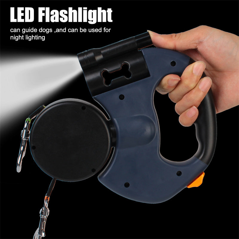 Furry Joy Dual Retractable Dog Leash with LED Light – 360° No-Tangle for Two Dogs