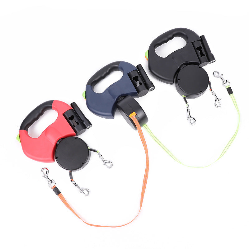 Furry Joy Dual Retractable Dog Leash with LED Light – 360° No-Tangle for Two Dogs